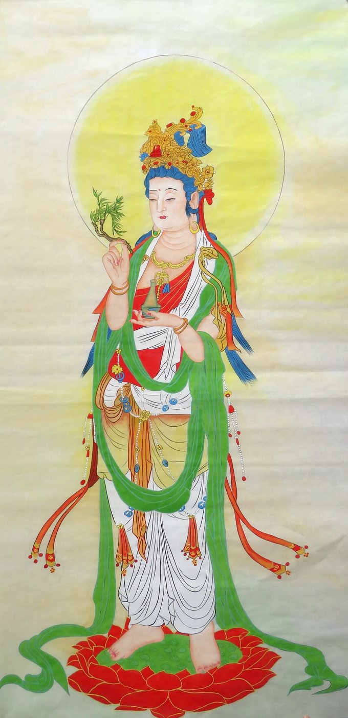 无款持莲观音四尺竖幅观世音菩萨中国工笔装饰画像rb9112613