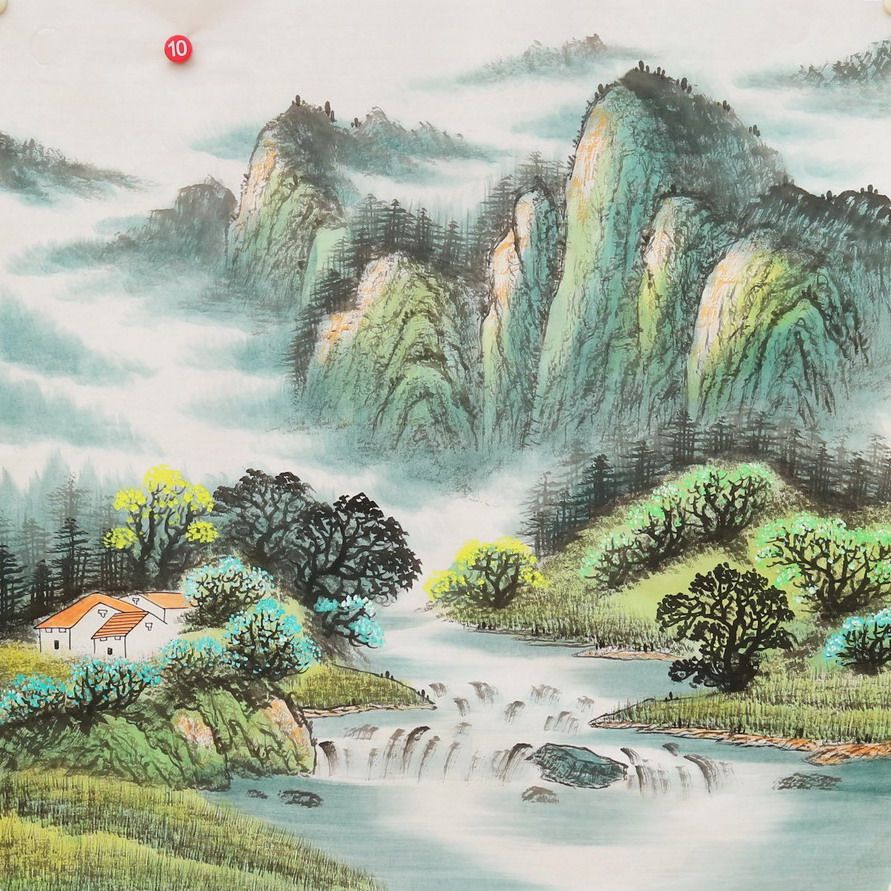 山水国画鸿运当头客厅玄关无款画芯四尺斗方手绘写意书画作品R12