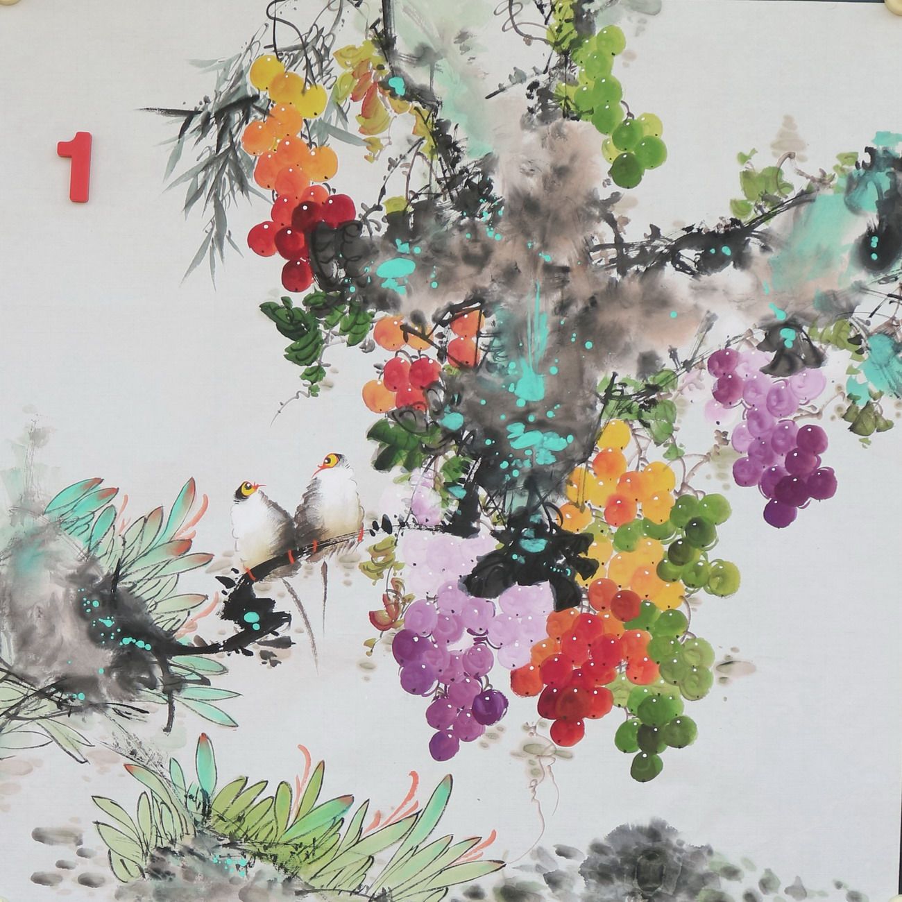 无款手绘精品四尺斗方花鸟国画玄关过道家居装饰收藏字画RN61701