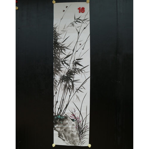 特价手绘玄关无款四尺对开兰竹花鸟国画双友图家居装饰RJ662316