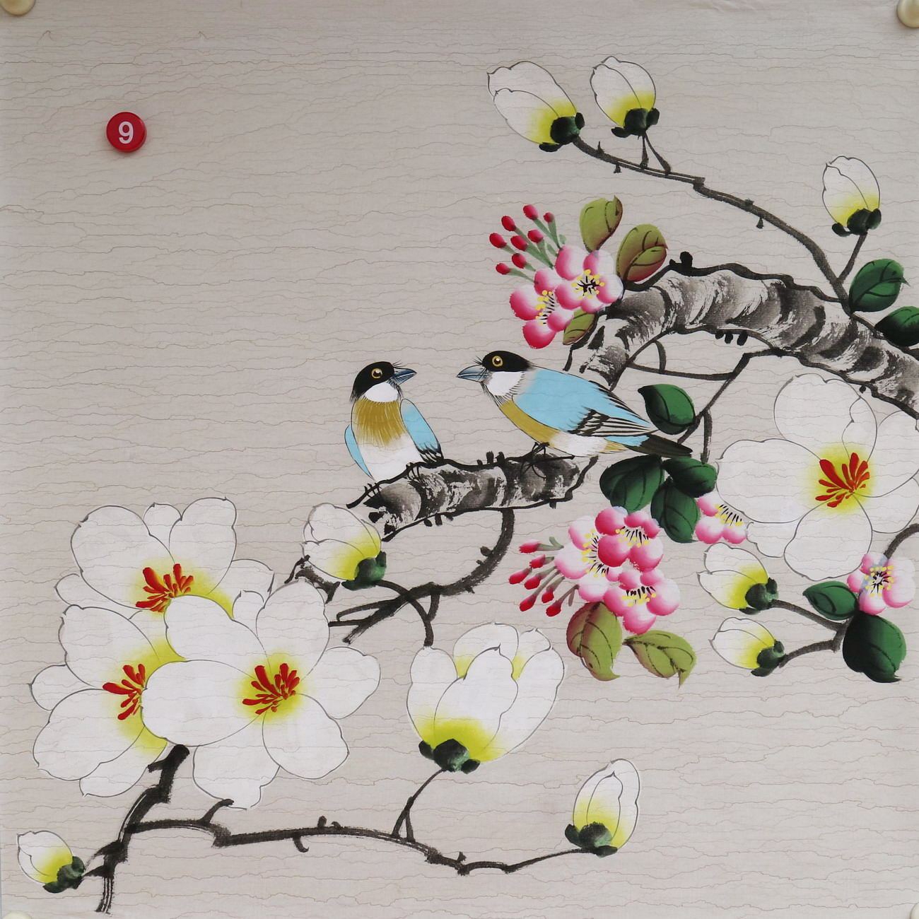 楼一阁书画无款三尺斗方小写意玉兰花鸟国画装饰字画特价RD561909