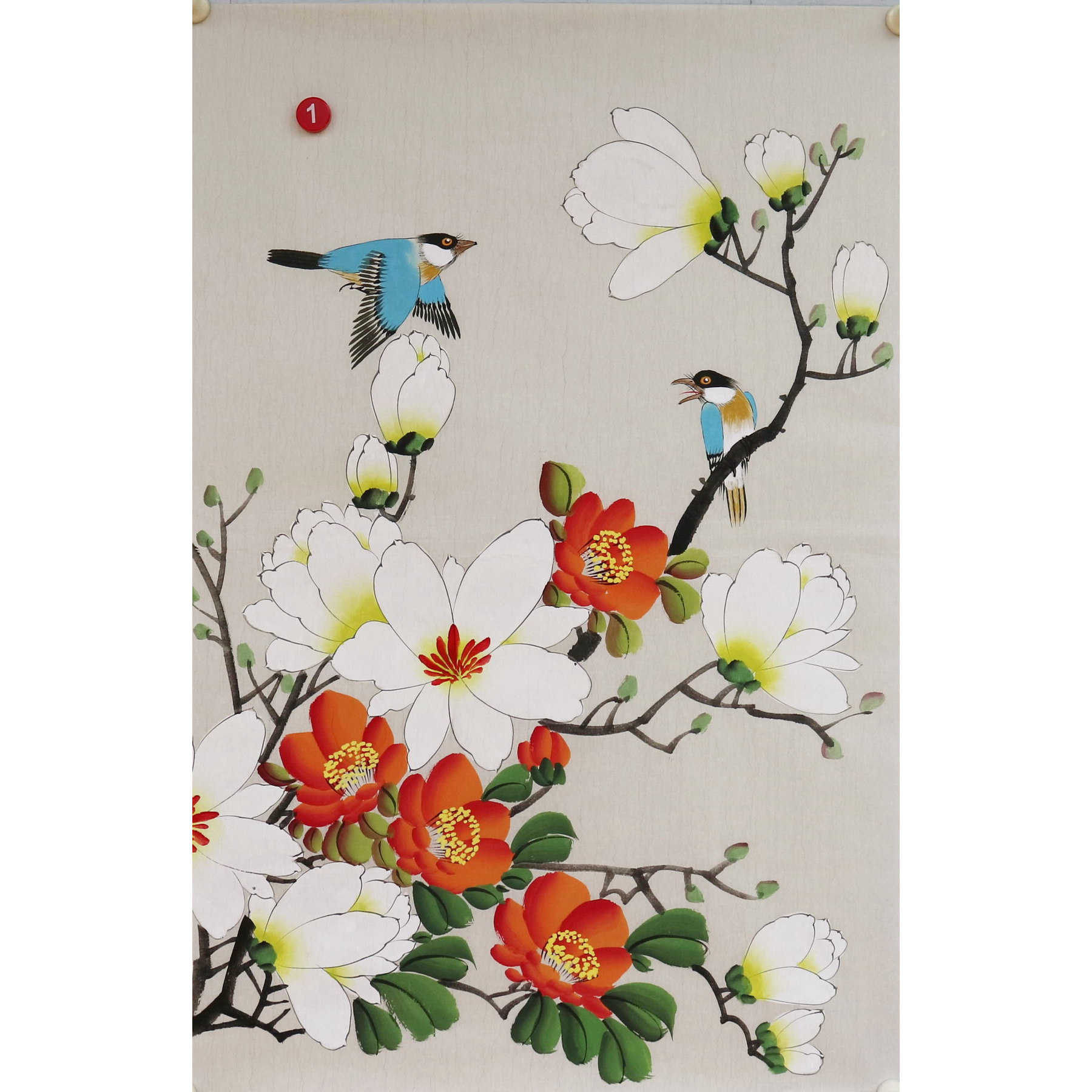 楼一阁书画无款四尺三开小写意玉兰花鸟国画装饰字画特价RC561901