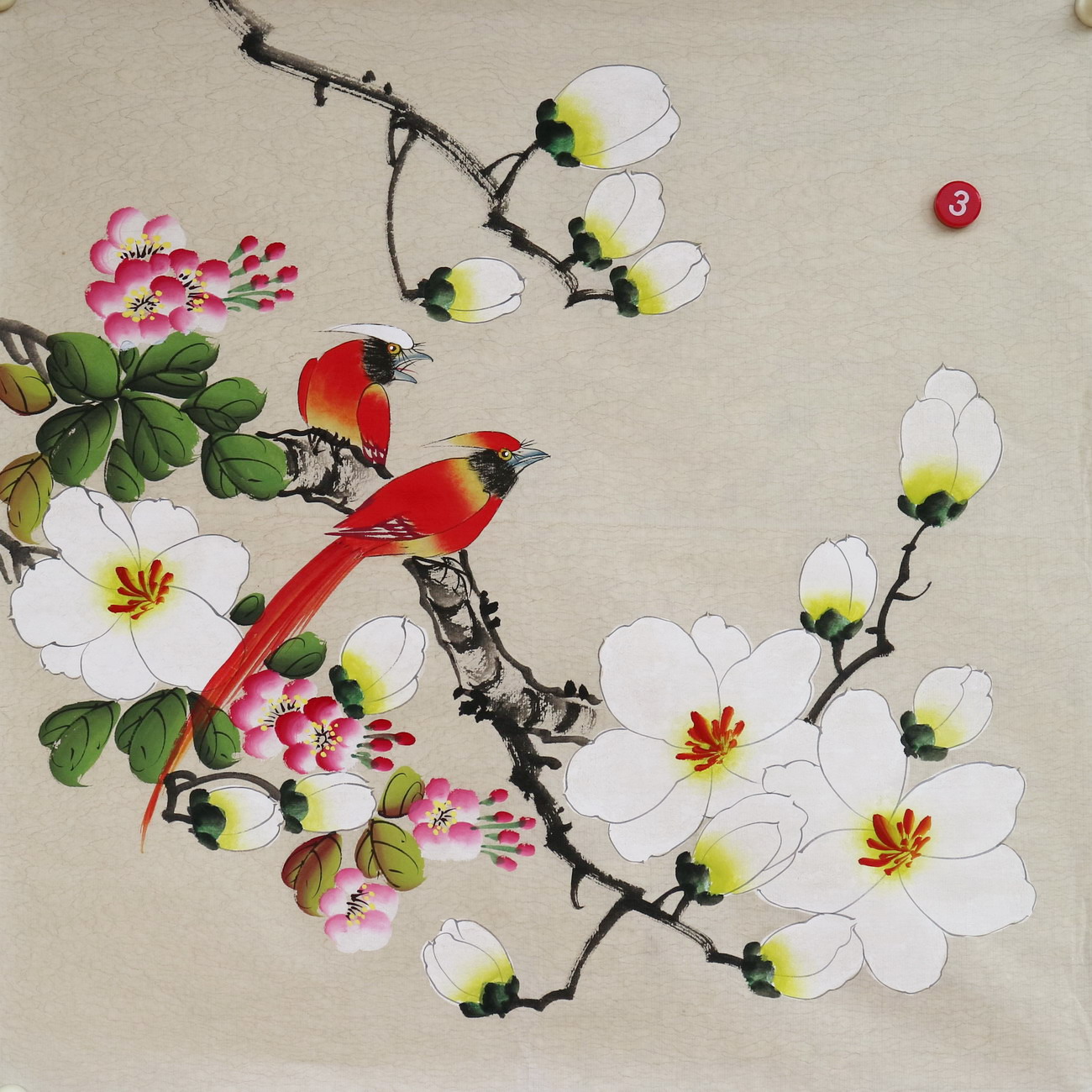 楼一阁书画无款三尺斗方小写意玉兰花鸟国画装饰字画特价RD561903