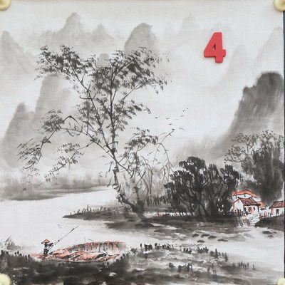 特价手绘国画三尺斗方山水水墨桂林烟雨漓江家居装饰画RP512504