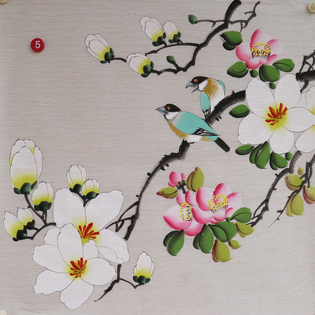 楼一阁书画无款三尺斗方小写意玉兰花鸟国画装饰字画特价RD561905