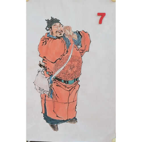手绘精品写意三国四尺三开竖幅人物国画玄关家居装饰字画RF6507