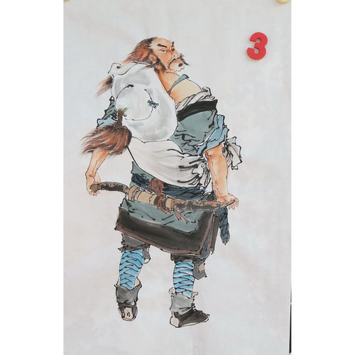 手绘精品写意三国四尺三开竖幅人物国画玄关家居装饰字画RF6503