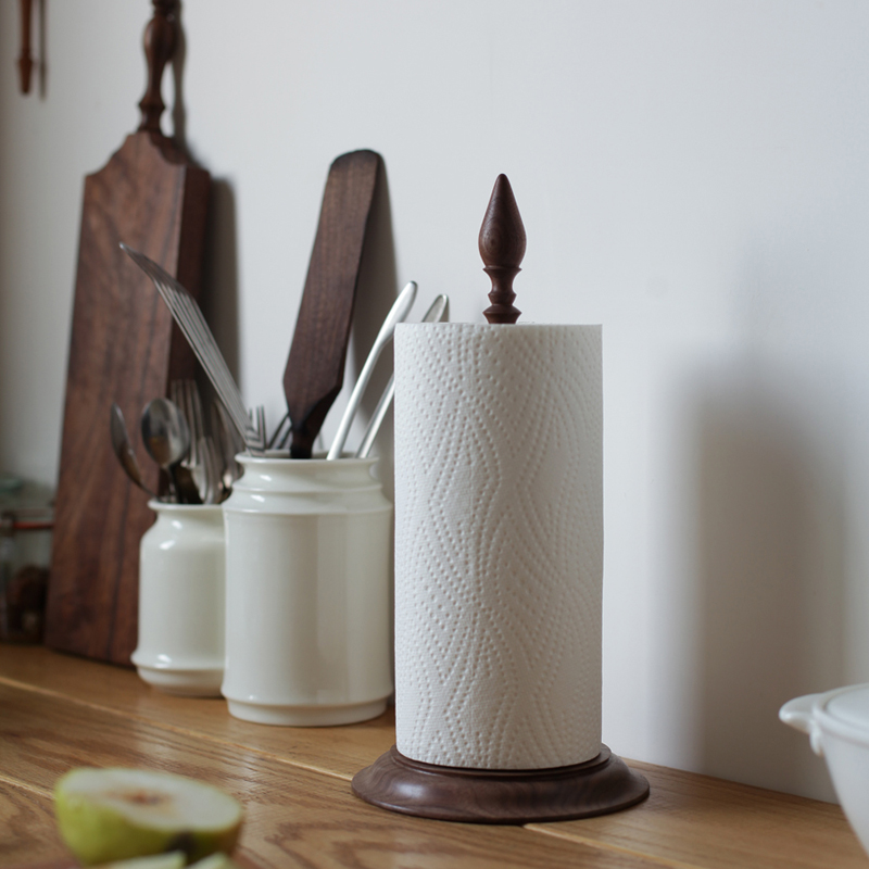 imooo原创家居法式复古中古实木厨房纸巾架立式胡桃木纸架卷纸架