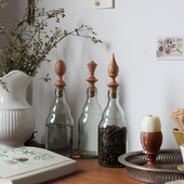 imooo原创法式 复古中古风木塞玻璃瓶咖啡豆收纳罐谷物豆类收纳瓶