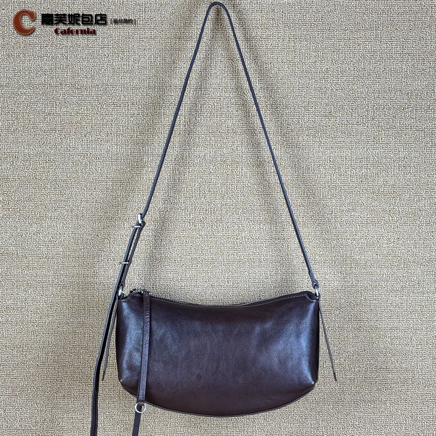Cafornia真皮单肩斜挎包女小包包头层植鞣牛皮时尚百搭流苏细带包