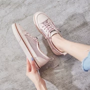 Vào mùa hè mới 2019 mới thấp để giúp đôi giày trắng nhỏ nữ lưới đôi đế bằng phẳng thoáng khí đôi giày lưới cùng một đoạn - Giày cắt thấp