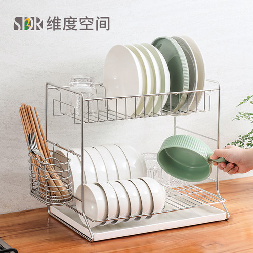 高层距304不锈钢置碗架收纳层架 一体双层沥水碗架厨房置物架碗碟