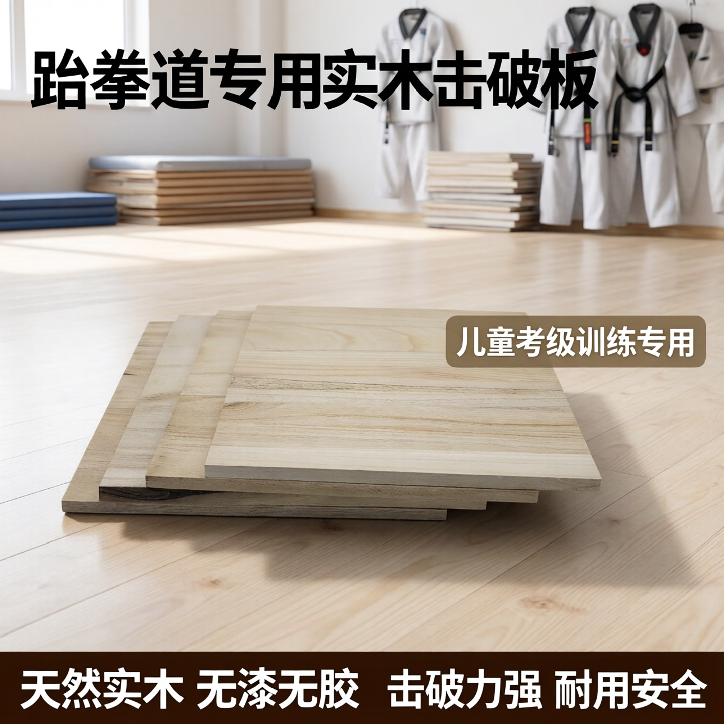 跆拳道木板儿童专用道馆表演板击破板优质空手道训练考级实木踢板