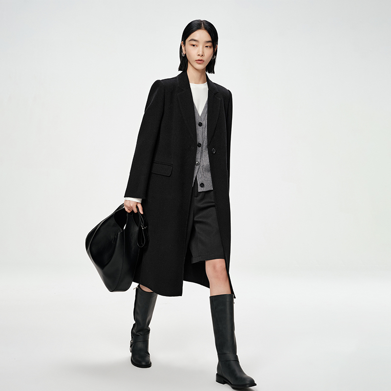 2025冬季新款纯羊毛双面呢大衣平驳领百搭舒适保暖简约休闲时尚女