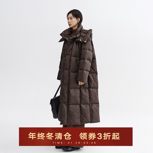 2025冬季新款连帽长款羽绒服女休闲立领宽松简约防风保暖御寒外套