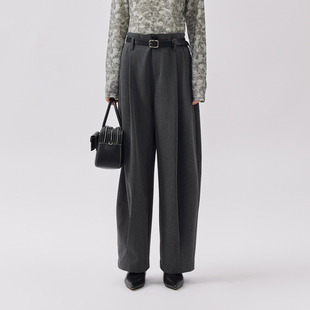 高智新调 裤 极简高腰阔腿裤 通勤西装 高级腰带长裤 女26春新品