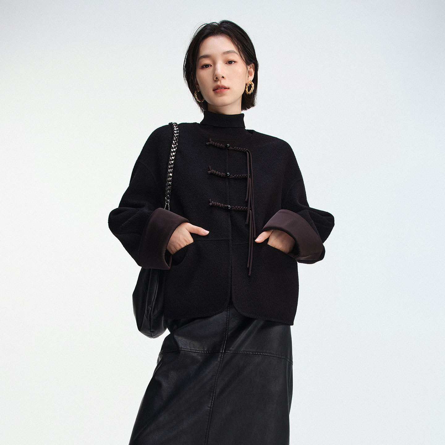 羊毛混纺盘扣新中式短款百搭时尚