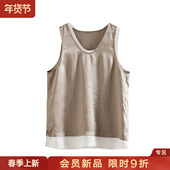 时尚 典雅自持 简约纯色醋酸背心26春优雅设计感假两件U领上衣