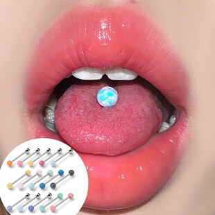 316L医用钢钛钢欧泊石防过敏舌钉舌环Tongue Ring