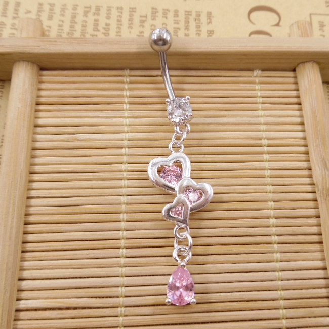 日韩穿刺饰品镶钻多款爱心桃心心形肚脐环脐钉脐扣钛针防过敏女