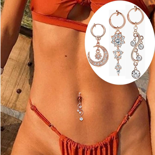 欧美外贸流苏免打孔耳环肚脐钉假肚脐环Non Piercing Belly Ring