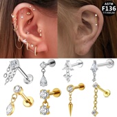 爆闪吊坠水滴f136可植入钛合金耳钉耳骨钉设计高级感耳蜗耳饰唇钉