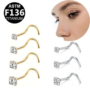 简欧美穿刺 F136植入级钛合金超闪鼻钉锆石S形带钻鼻环爆闪防过敏
