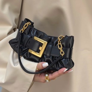 網紅同款 真皮女包大容量腋下單肩包 軟皮褶皺托特大包女2025新款