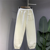 杏色卫裤 潮 女欧货2025年新款 松紧腰束脚加绒加厚哈伦运动裤