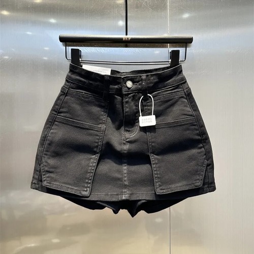 大口袋美式弹力包臀牛仔裙裤飒