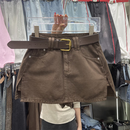 美式复古做旧个性开叉设计牛仔短裙女2026年春季新款百搭辣妹短裙