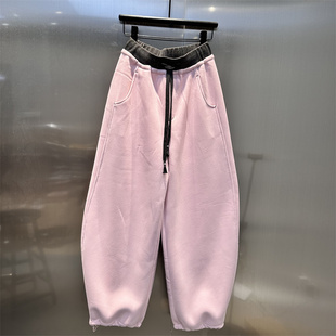 少女感阔腿长裤 女2025年秋冬新款 撞色减龄加绒加厚休闲弯刀裤 美式