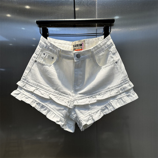网红同款2025年夏季新款双层木耳边显瘦百搭a字短裤辣妹中腰热裤