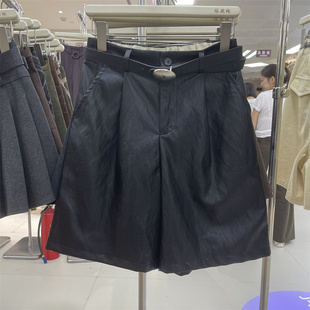 韩版时尚百搭阔腿PU皮裤女2026秋冬新款宽松高腰显瘦休闲直筒中裤