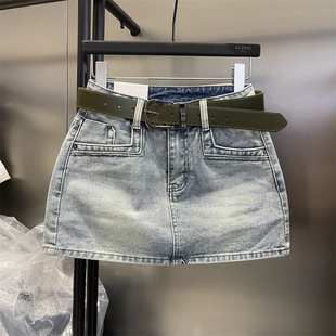 百搭时尚 新款 A字短裙 做旧水洗浅蓝色休闲半身裙女2026年冬季 韩版