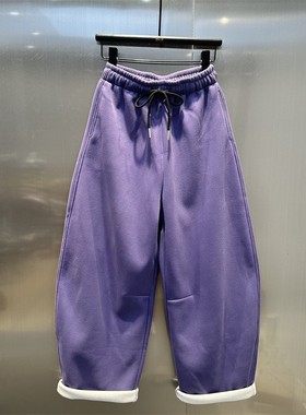 洋气紫色加厚加绒百搭阔腿弯刀裤女2024冬季新款时尚高腰显瘦卫裤