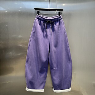 高腰显瘦卫裤 洋气紫色加厚加绒百搭阔腿弯刀裤 时尚 新款 女2024冬季