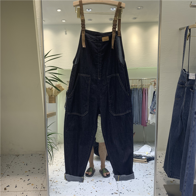 深蓝色减龄休闲牛仔背带裤