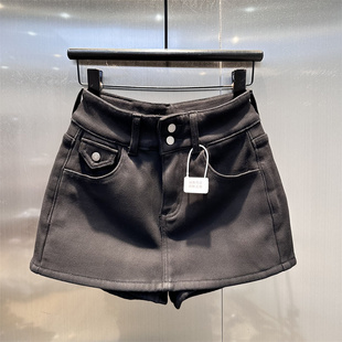 黑色加绒加厚高腰牛仔短裙裤女2025年冬季新款时尚百搭弹力半身裙