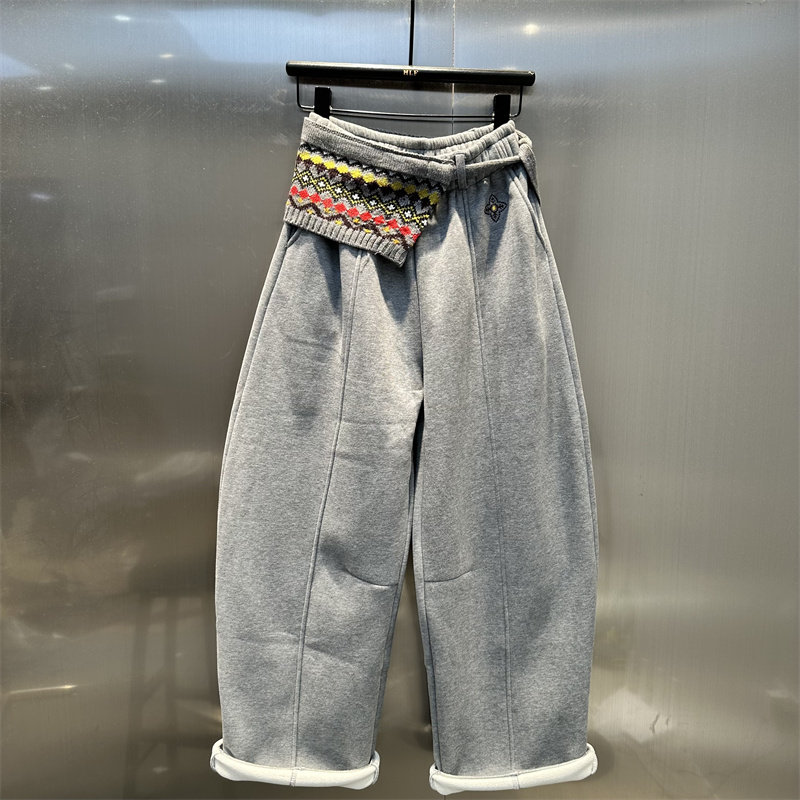 灰色设计感针织腰带加绒弯刀裤女2025秋冬新款时尚百搭休闲阔腿裤,女装/女士精品,休闲裤,淘宝优惠券,粉丝福利购,淘宝优惠卷