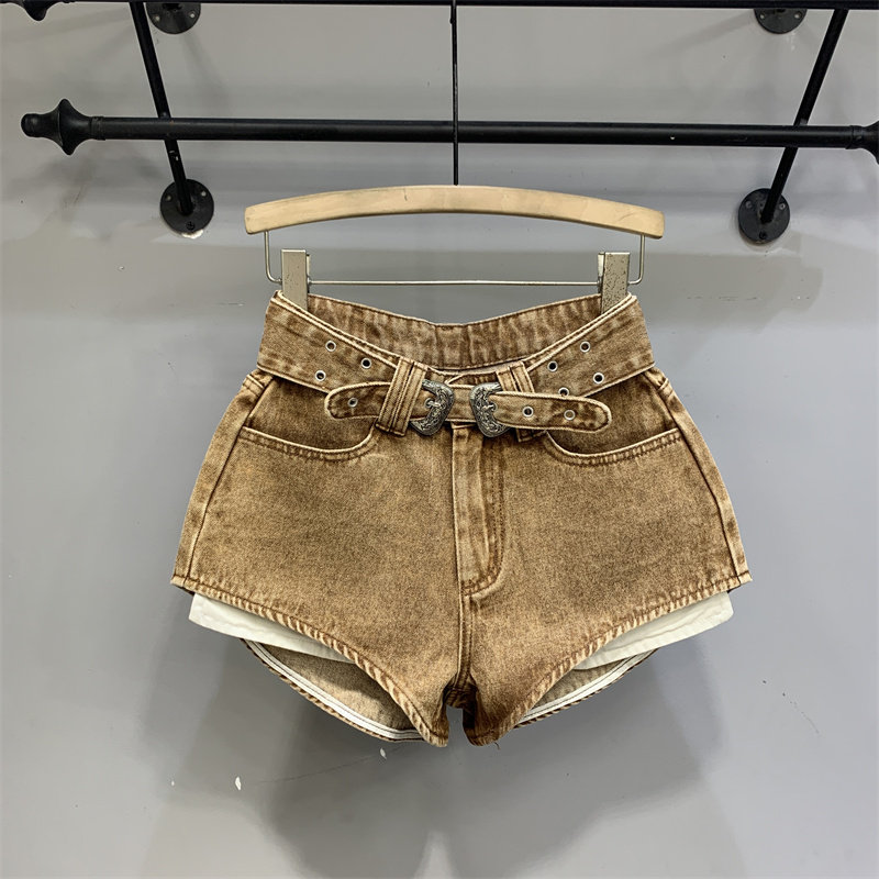 网红同款2025年夏季新款咖啡色漏口袋辣妹阔脚a字短裤显腿长热裤