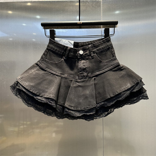 蕾丝花边拼接时尚百搭牛仔蛋糕裙