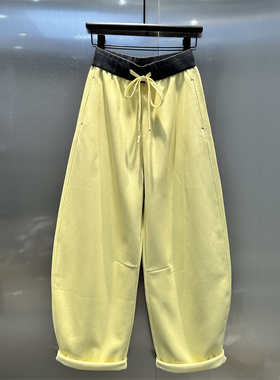 韩版2025年早春新款黄色减龄百搭腰头撞色休闲弯刀裤堆堆香蕉裤女