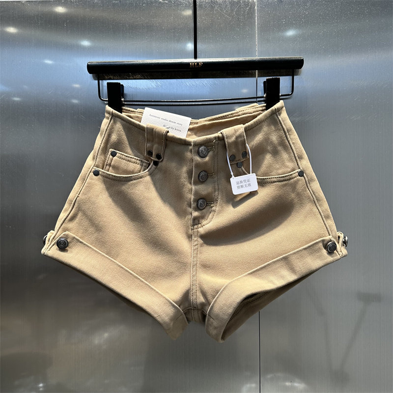 单排扣设计高腰显瘦牛仔短裤女2025年秋冬新款时尚加绒加厚阔腿裤,女装/女士精品,牛仔裤,淘宝优惠券,粉丝福利购,淘宝优惠卷
