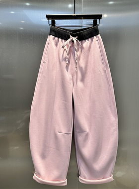 欧货2025年早春新款粉红色减龄百搭腰头撞色休闲弯刀裤堆堆香蕉裤