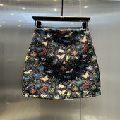 2026秋季 黑色复古蝴蝶刺绣提花显瘦高腰时髦A字包臀半身短裙 新款