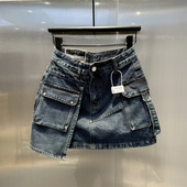 牛仔短裙欧货2025年夏款 个性 口袋深蓝色A字工装 辣妹防走光半身裙