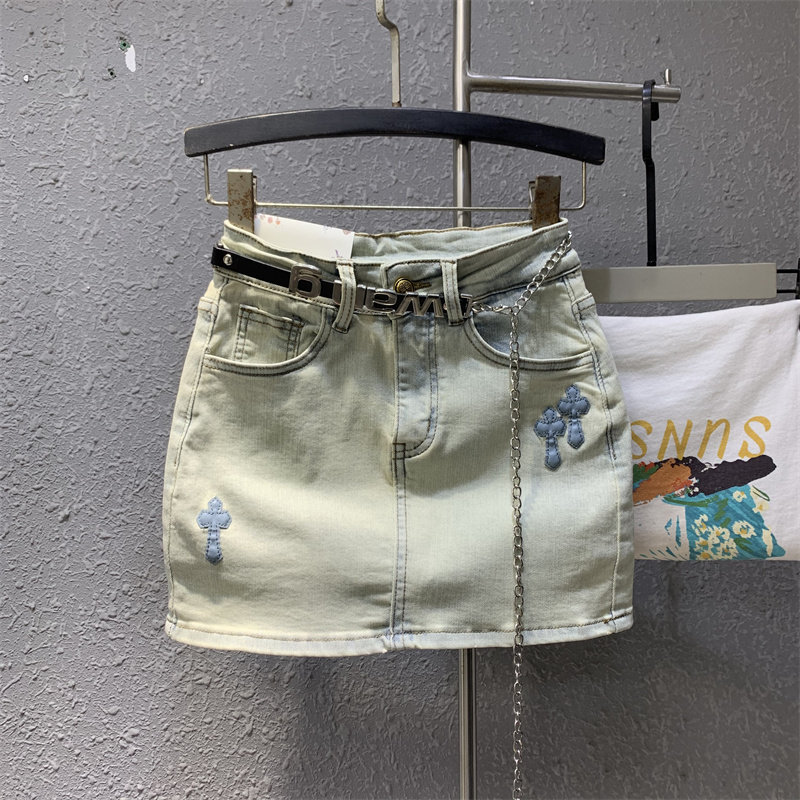 洋气贴布性感辣妹弹力紧身牛仔短裙2024年夏季新款个性街头包臀裙