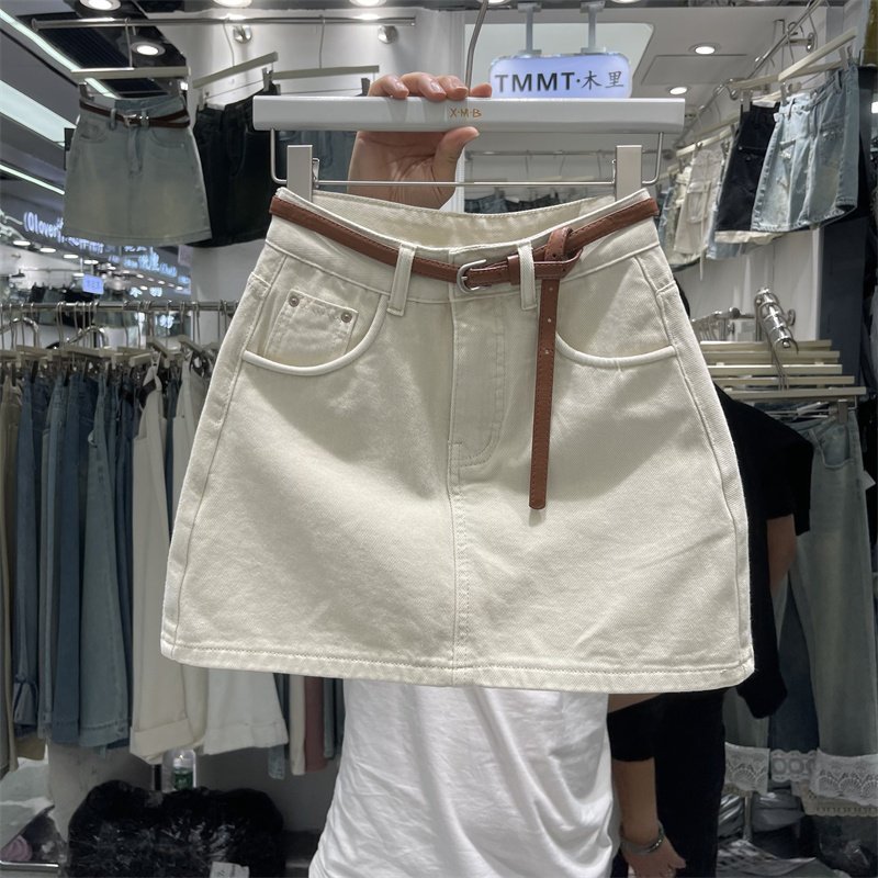 奶杏色牛仔短裙2026新品韩版高腰无弹防走光A字裙休闲百搭半身裙