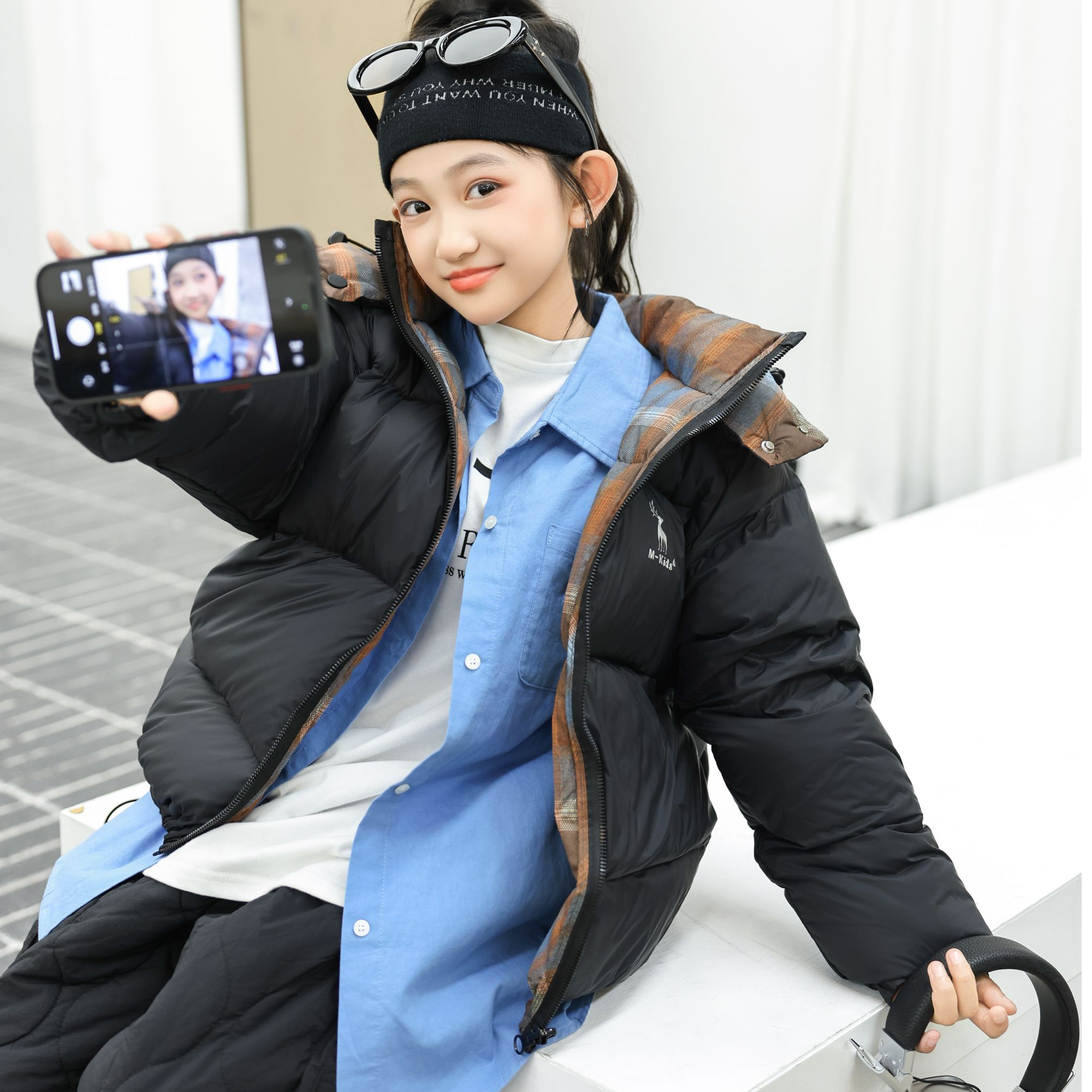 【90%白鸭绒】儿童羽绒服双面双穿格子加厚冬季连帽冬季保暖外套